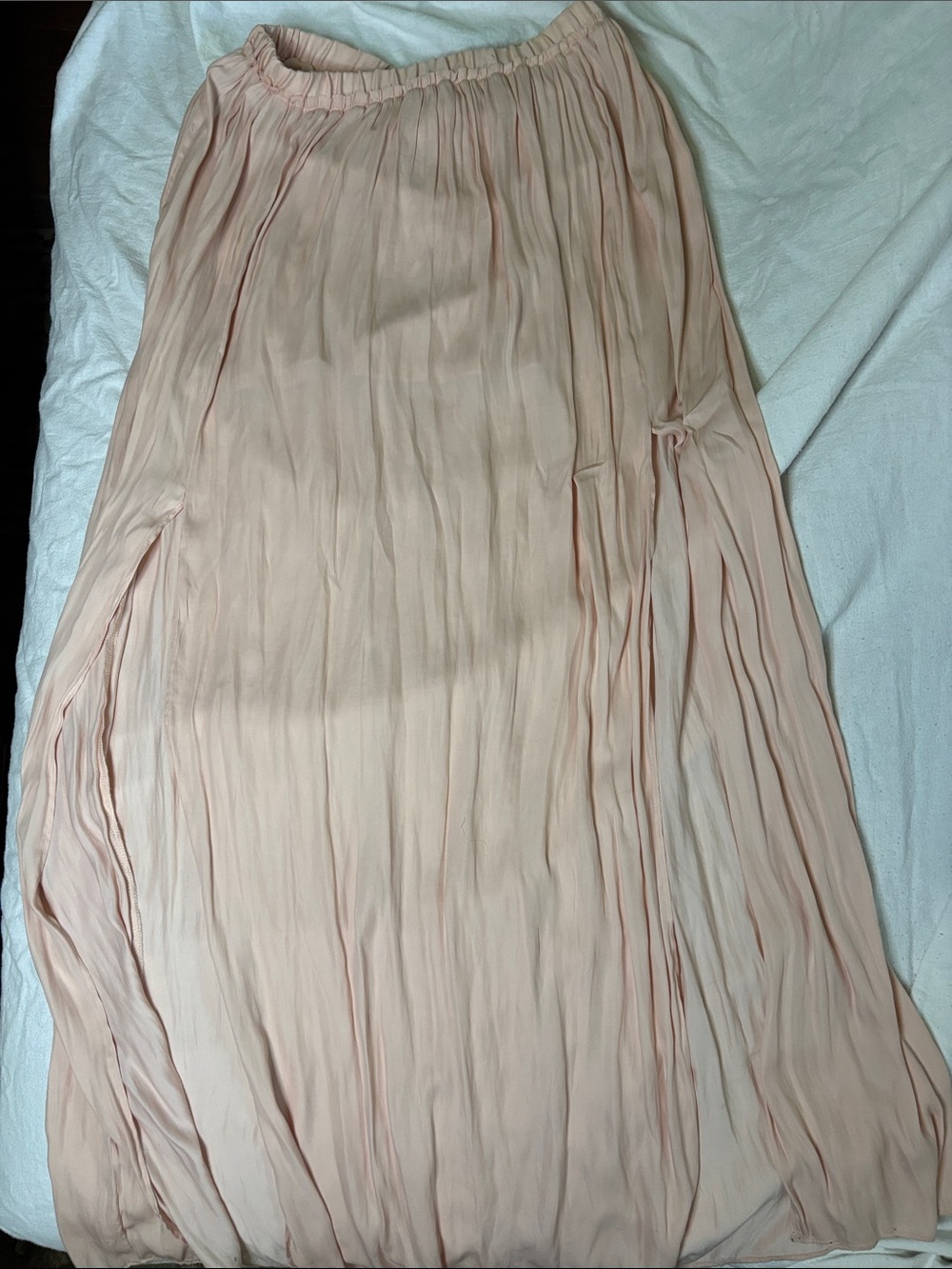 Pleated Light Pink Maxi Skirt with two front slits